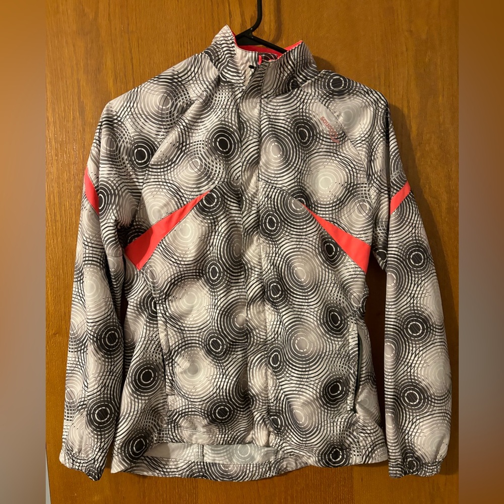 Saucony Womens Windbreaker Jacket Multi Color Vented Zip Pocket Mesh S